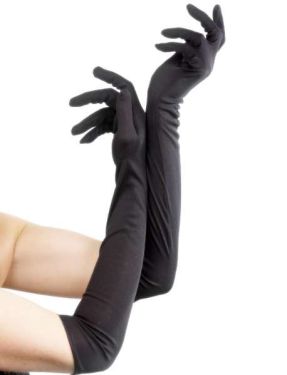 Ladies Fancy Dress Long Jersey Gloves - Black